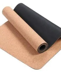 Yogamåtte i kork og TPE 2 lag – 5 mm tykkelse. 183 cm lang og 61 cm bred.