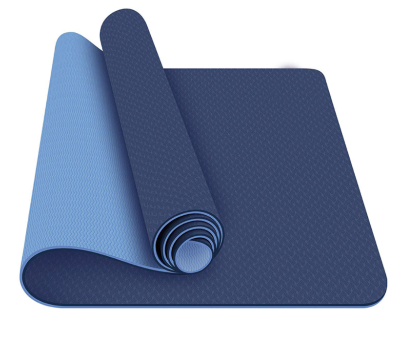 Træningsmåtte / Yogamåtte 2 lag stødabsorberende TPE – 8 mm – Blå/Lys blå