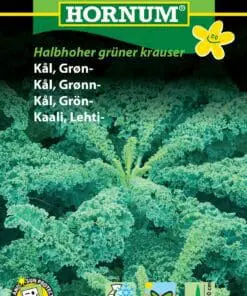 Grønkål Grønkålsfrø der giver skønne krusede blomkålsblade på en stængel der er ca 70 til 100 cm høj. Blomkålsfrø i top kvalitet fra Hornum til lave priser - Køb frø på www.nemhjem.dk