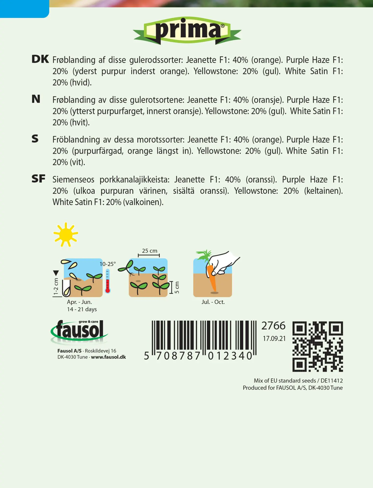 Gulerod – Gulerodsfrø “Harlequin-Mix F1” – Farverige gulerødder – Grøntsagsfrø