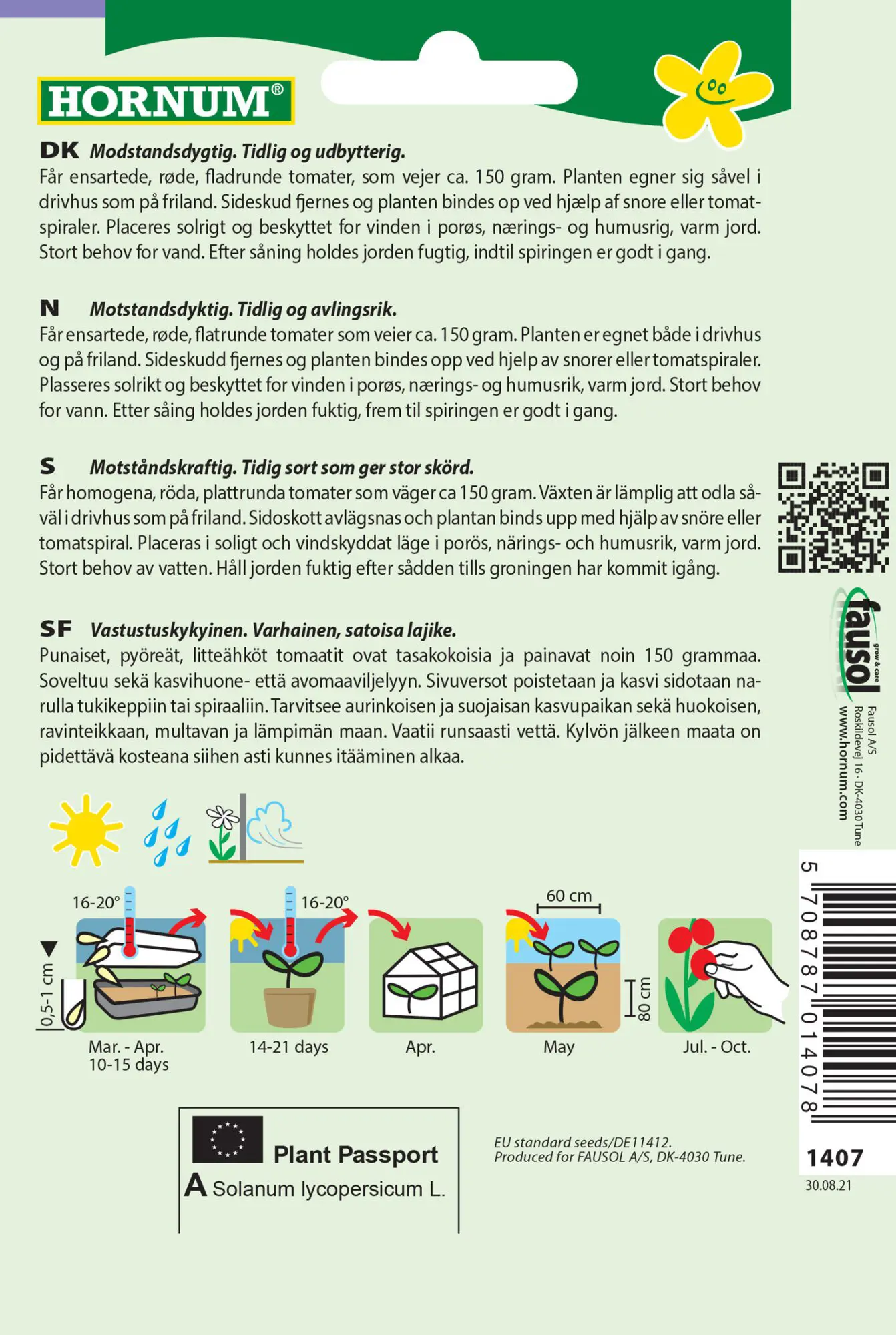 Tomatfrø – Fandango – Tidlig og udbytterig. Kan dyrkes i drivhus eller på friland – Grøntsagsfrø