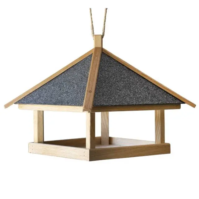Fuglefoderhus til ophæng – Olieret egetræ med tagpap 37×37 cm