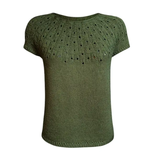 Garnpakke – “Nethe Sommer” (XS-L) af Hanne Larsen strikket i Arezzo fra Hjertegarn