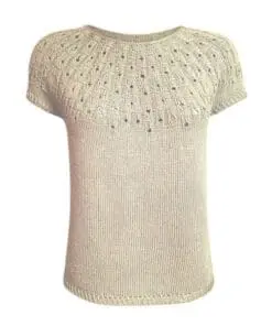 Garnpakke – “Nethe Sommer” (XS-L) af Hanne Larsen strikket i Arezzo fra Hjertegarn