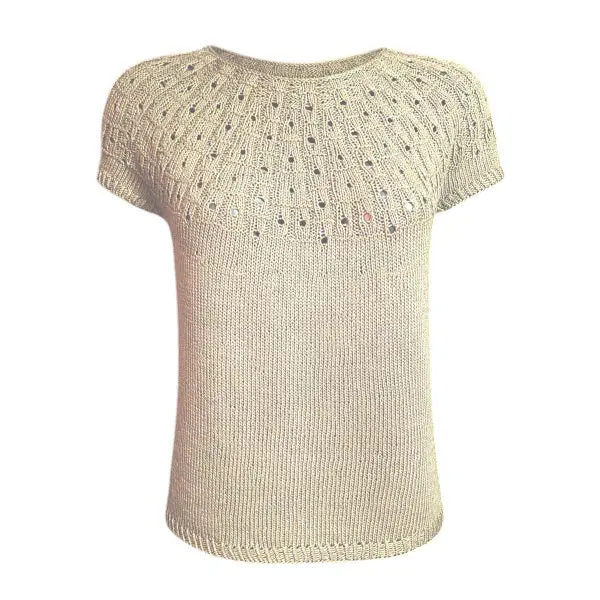 Garnpakke – “Nethe Sommer” (XS-L) af Hanne Larsen strikket i Arezzo fra Hjertegarn