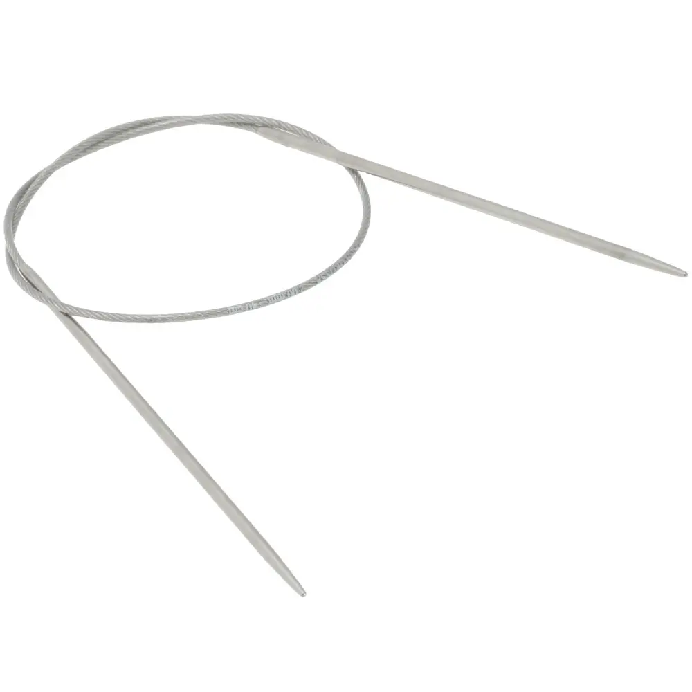 Rundpinde 60 cm med fast wire i rustfri stål. Lana Grossa strikkepinde.
