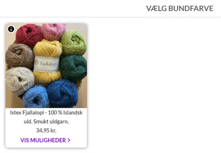 Pop Up hvor garntypen vises til det valgt
