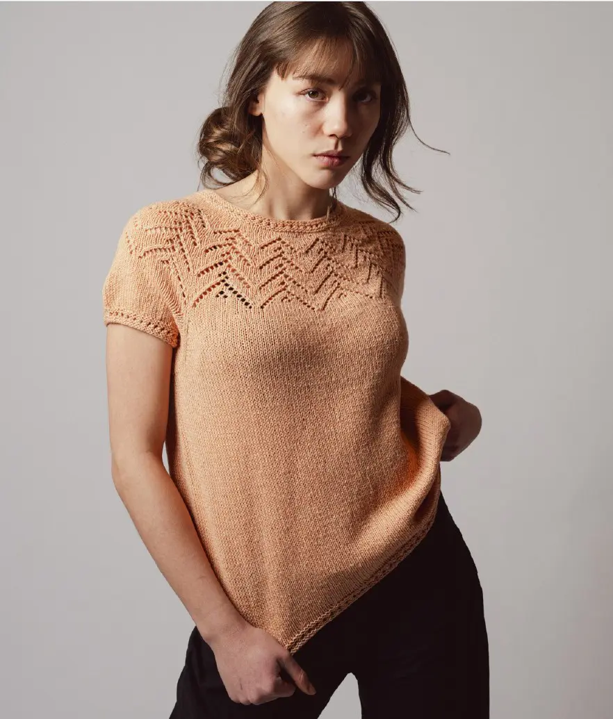 StrikkeKit Sommerbluse med hulmønster “2670 Tine fra Hjertegarn” | Top-down | Str. M-2XL