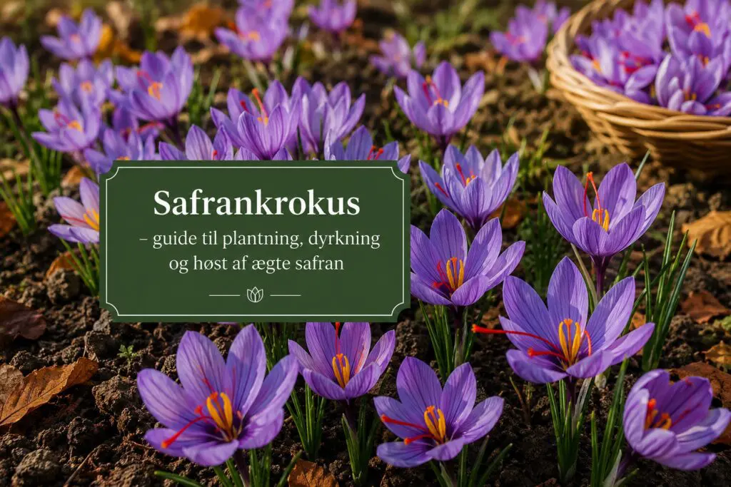 Safrankrokus Crocus sativus med lilla blomster og røde safrantråde. Guide til dyrkning fra NemHjem.dk