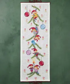 Broderikit Julekalender Nisser og kugler – 35×95 cm | Permin