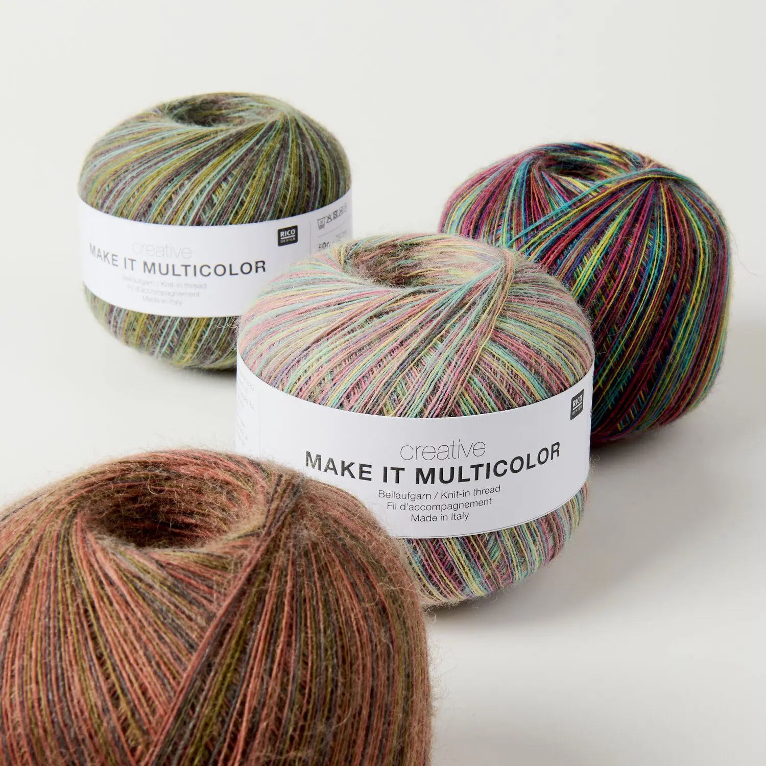 Rico Design Creative Make It Multicolor følgetråd i uld Rico Design Make It Multicolor effektgarn med farvespil