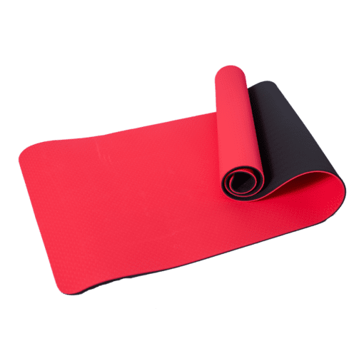 Træningsmåtte / Yogamåtte 2 lag stødabsorberende TPE – 8 mm – Rød/Sort