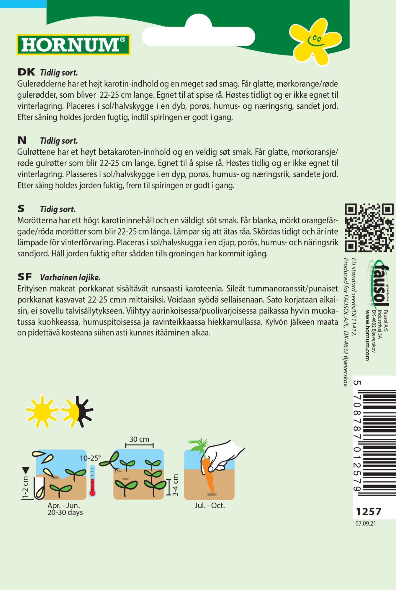 Gulerod Sommer “Sugarsnax” – Grøntsagsfrø – Gulerodsfrø Tidlig Sød sommergulerod