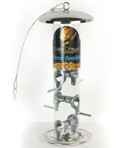 Fuglefoderautomat til havens vilde fugle i rustfrit stål. Smart foderautomat med 6 spisesteder.