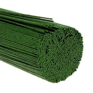 Blomsterpinde i metal med ru grøn belægning L: 40 cm Ø: 0,9 mm. Blomsterbindingstråd.