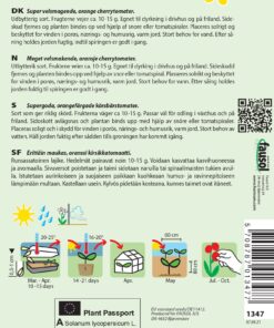 Tomatfrø – Orange Cherrytomat “Sungold”. Kan dyrkes i drivhus eller på friland – Grøntsagsfrø