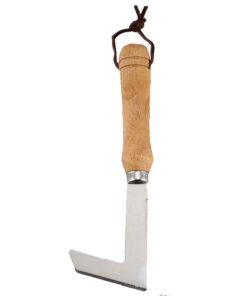 Ukrudtskniv med træhåndtag og lædersnor til ophængning 25 cm – Haveredskaber