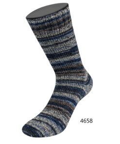 Farveskiftende Strømpegarn Lana Grossa Meilenweit 100 BLACK/BLUE Denim Mix – uld og polyamid