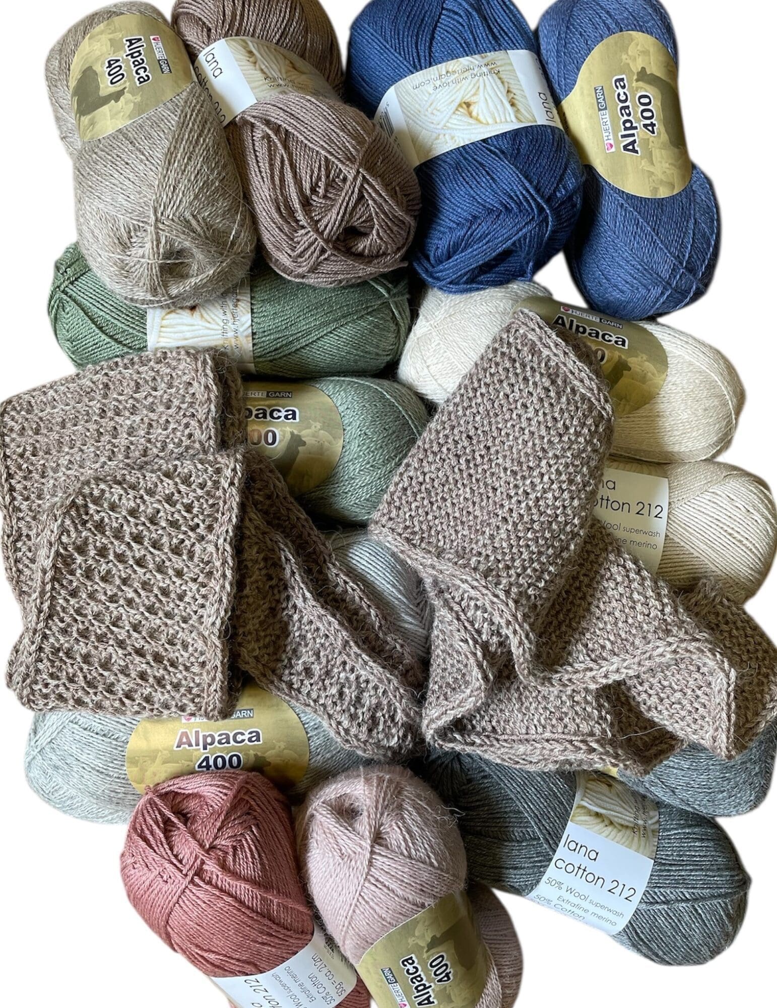Garnpakke til 2 styk Scarf - for kun 80 kr. Alpaca, Uld og bomuld. - Lys Brun