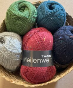 Meleret Strømpegarn / Sokkegarn Lana Grossa Meilenweit 100 g TWEED – Uld og Polyamid