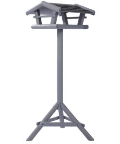 Fuglefoderhus med fod “Alpine”. Gråolieret fyrretræ med trætag.