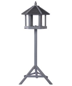 Fuglefoderhus med fod “Hexogan”. Gråolieret fyrretræ med trætag.