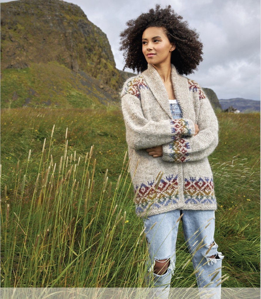 Strikkeopskrift – Islandsk Cardigan “Loford” 40-12 (Lettlopi og Alafoss-lopi) Sendes straks