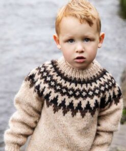 Strikkeopskrift – Islandsk Børnesweater “Æsa” 41-25 – Populært lopi mønster (Lettlopi)