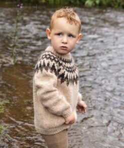 Strikkeopskrift – Islandsk Børnesweater “Æsa” 41-25 – Populært lopi mønster (Lettlopi)