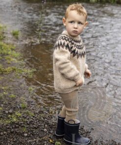 Strikkeopskrift – Islandsk Børnesweater “Æsa” 41-25 – Populært lopi mønster (Lettlopi)