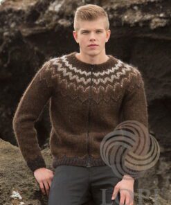 Strikkeopskrift – Islandsk Unisex Cardigan “Blær” 33-01 – “AlafossLopi” (Sendes straks)