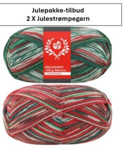 Julepakke-tilbud – Sampak med “Garn til 2 forskellige par Julestrømper” Meilenweit Christmas 2X100 g