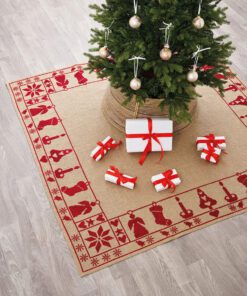 Broderikit firkantet juletræstæppe “Røde motiver” 170X170 cm. – Julebroderi
