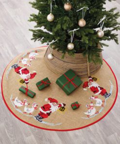 Broderikit rundt juletræstæppe “Julemænd og Gæs” Ø125 – Julebroderi